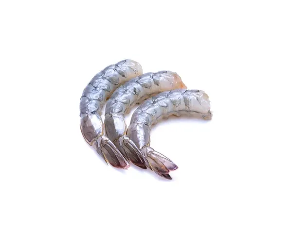 Šaldytos didžiosios tigrinės krevetės, nevirtos, lukštentos, su uodega, 16/20, 20% glazūros, 800 g