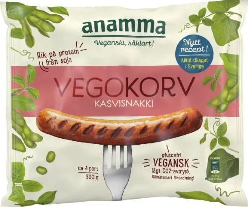 Šaldytos veganiškos dešrelės ANAMMA, sojų pagrindo, 300g