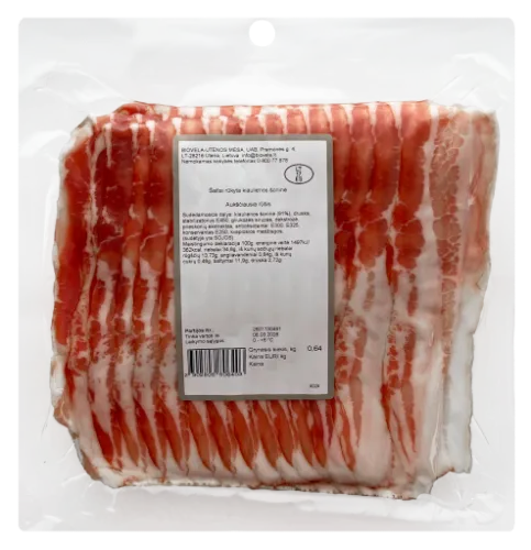 Šaltai rūkyta kiaulienos šoninė, pjaustyta, BIOVELA, a.r., ~600 g
