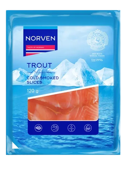 Šaltai rūkyta pjaustyta upėtakio filė, NORVEN 120 g
