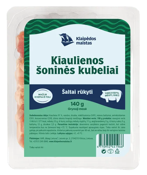 Šaltai rūkyti šoninės kubeliai, pjaustyti, 140 g