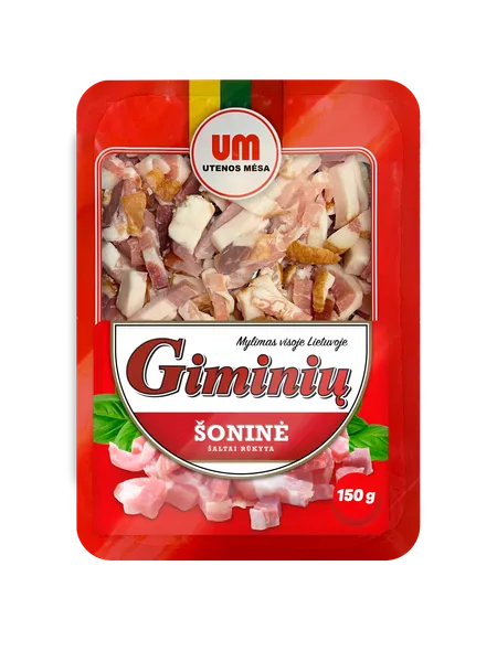 Šaltai rūkytos šoninės kubeliai  GIMINIŲ, aukščiausia rūšis, 150 g
