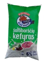 Šaltibarščių kefyras ŽALOJI KARVUTĖ, maišelis 5%, 1 l