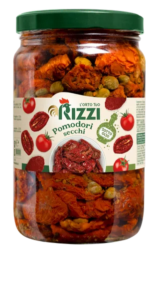 Saulē kaltēti tomāti RIZZI, saulespuķu eļļā, 1.5kg/800g