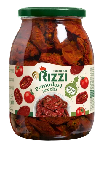 Saulē kaltēti tomāti RIZZI, saulespuķu eļļā, 960g/508g