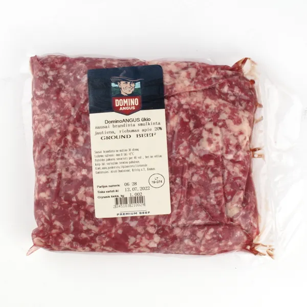 Sausai brandinta 30d+, Smulkinta jautiena, DOMINO ANGUS, 20% rieb, ~1kg