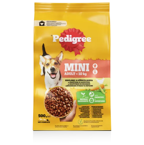 Sausas ėdalas suaugusiems šunims su paukštiena ir daržovėmis pedigree, 500 g