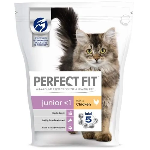 Sausas pašaras katėms PERFECT FIT Junior,  ėdalas kačiukams, praturtintas vištiena, 750g