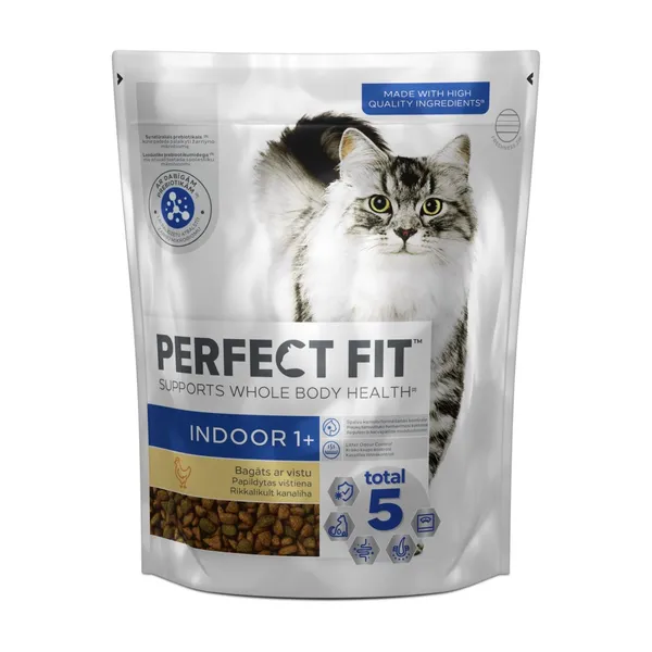 Sausas pašaras katėms PERFECT FIT, kambarinėms katėms, su vištiena, 750 g