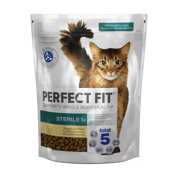 Sausas pašaras katėms PERFECT FIT, sterilizuotoms katėms, su vištiena, 750 g