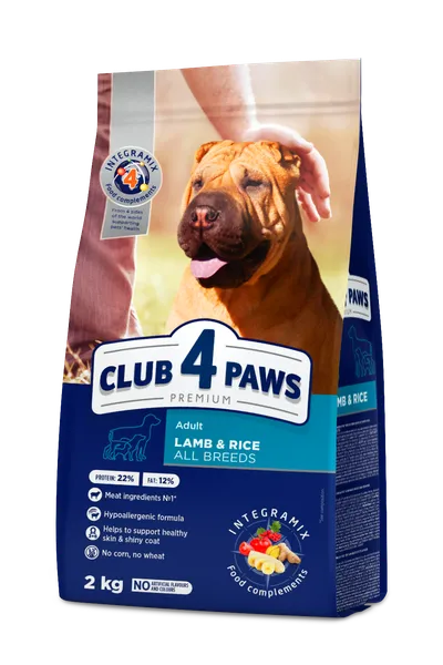 Sausas šunų ėdalas CLUB 4 PAWS su ėriena ir ryžiais, 2 kg