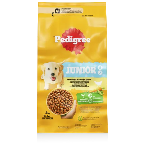 Sausas šunų ėdalas su paukštiena ir daržovėmis PEDIGREE JUNIOR, 2 kg