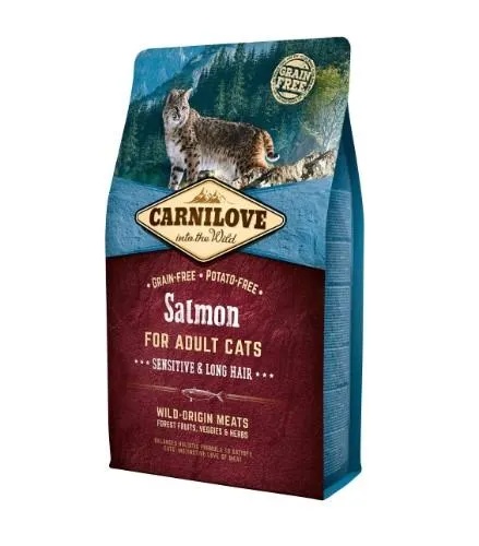 Sausas visavertis pašaras CARNILOVE Salmon Adult Cat Sensitive & Long Hair, 2 kg