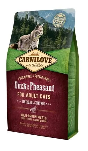 Sausas visavertis pašaras katėms CARNILOVE, Duck and Pheasant Adult Cat Hairball Control, 2 kg