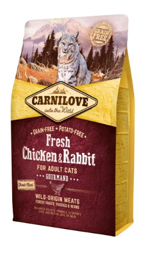 Sausas visavertis pašaras katėms CARNILOVE, Fresh Chicken and Rabbit Gourmand for Adult, 2kg