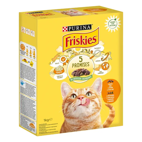 Sausas visavertis pašaras katėms FRISKIES, su vištiena ir daržovėmis, 1 kg
