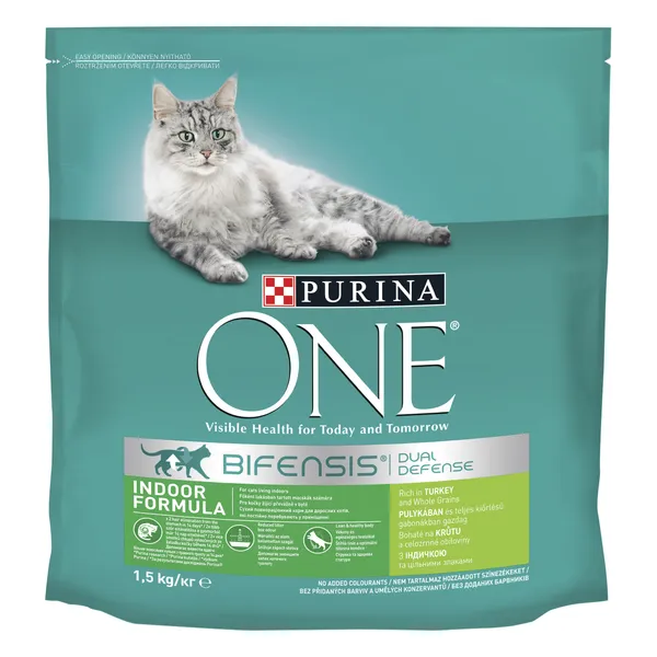 Sausas visavertis pašaras katėms ONE Indoor, su kalakutiena, 1,5 kg