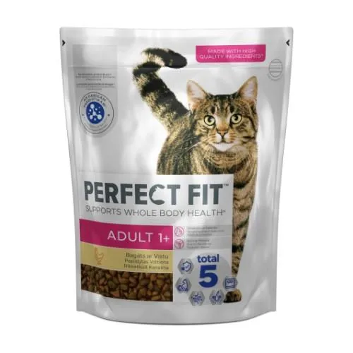 Sausas visavertis pašaras suaugusioms katėms PERFECT FIT, su vištiena, 750g