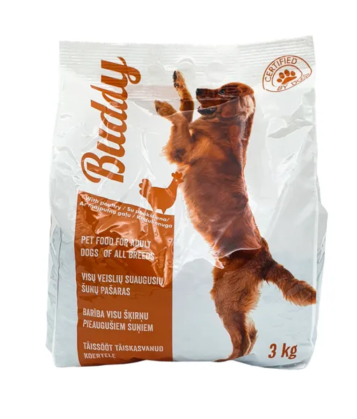 Sausas visavertis pašaras šunims BUDDY, su paukštiena, 3 kg