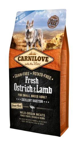 Sausas visavertis pašaras šunims CARNILOVE Fresh Ostrich&Lamb for small breed, 6 kg