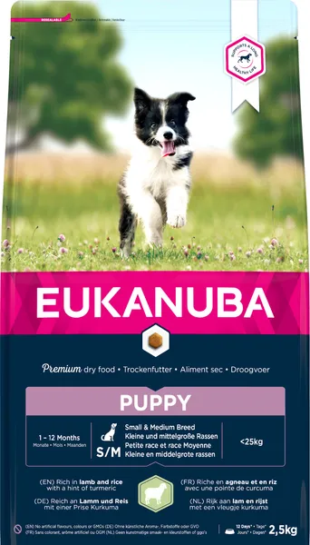 Sausas visavertis pašaras šunims EUKANUBA Puppy S/M Breeds Lamb & Rice, 2,5kg