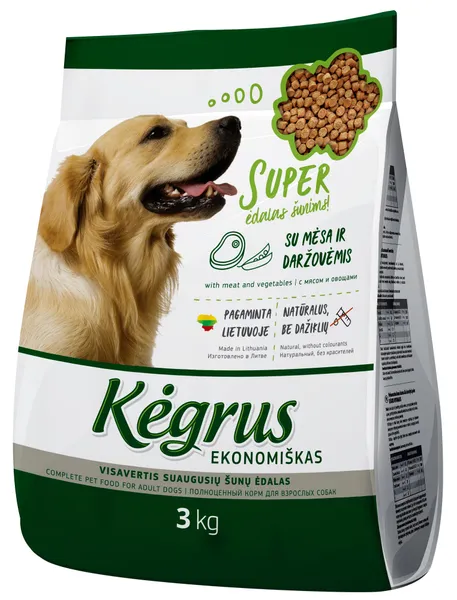 Sausas visavertis pašaras šunims KĖGRUS Economy, su mėsa ir daržovėmis, 3 kg
