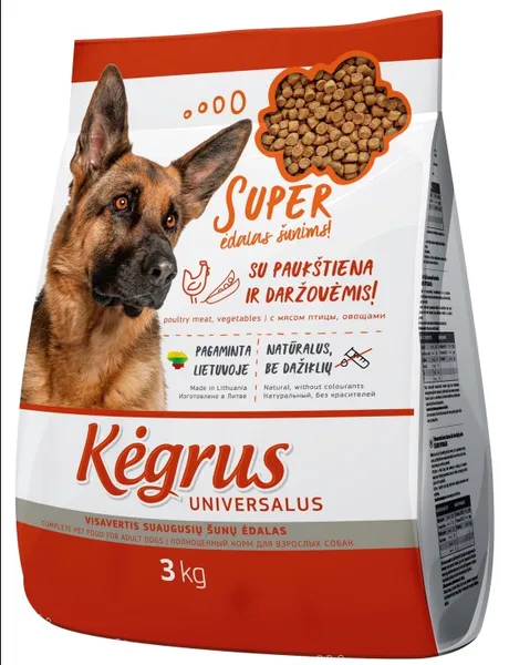 Sausas visavertis pašaras šunims KĖGRUS Universal, su paukštiena ir daržovėmis, 3 kg