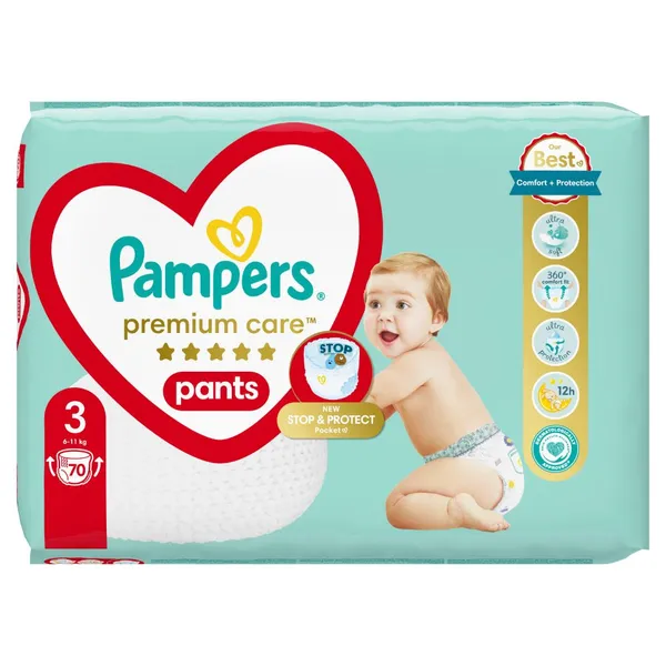 Sauskelnės-kelnaitės PAMPERS Premium Care Pants, Jumbo Pack Plus, 3 dydis, 70 vnt.