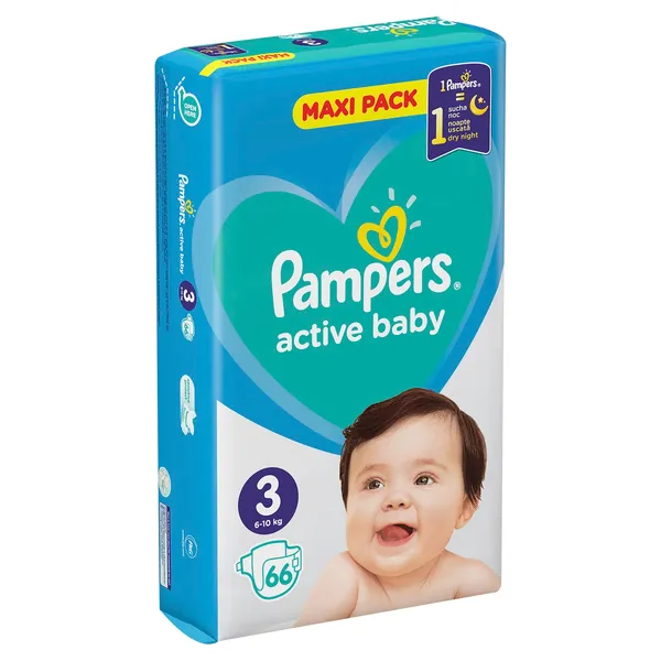 Sauskelnės PAMPERS Active Baby, Maxi Pack, 3 dydis, 66 vnt.