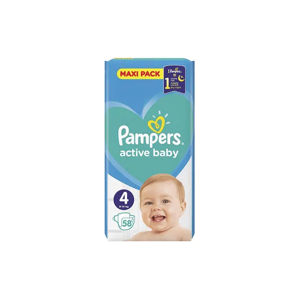 Sauskelnės PAMPERS Active Baby, Maxi Pack, 4 dydis, 58 vnt.