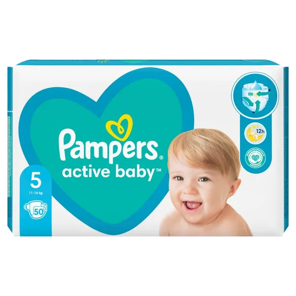 Sauskelnės PAMPERS Active Baby, Maxi Pack, 5 dydis, 50 vnt.