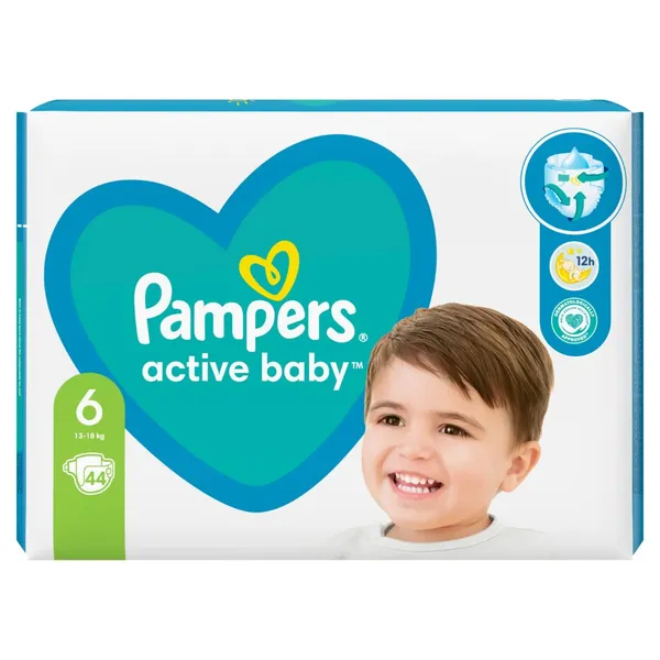 Sauskelnės PAMPERS Active Baby, Maxi Pack, 6 dydis, 44 vnt.