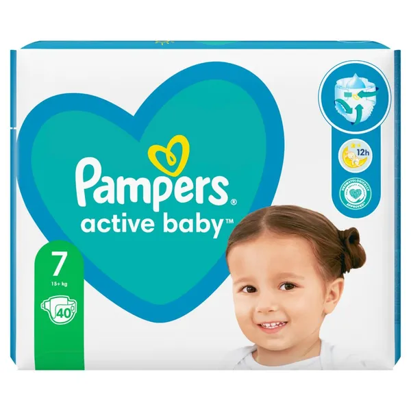 Sauskelnės PAMPERS Active Baby, Maxi Pack, 7 dydis, 40 vnt.