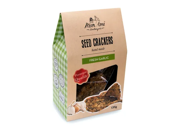 Sėklų traškiai MON AMI, su česnaku, dėžutėje, 135 g