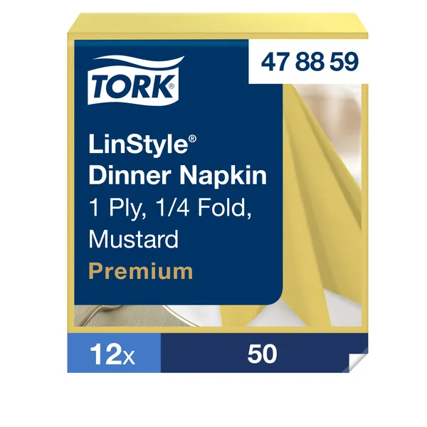 Servetėlės LINSTYLE Dinner, garstyčių spalvos, 1/4 lankstymo, 39  x 39 cm, 50 vnt, 478859