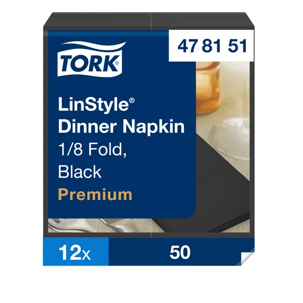 Servetėlės LINSTYLE Dinner, juodos, 1/8 lankstymo, 39 x 39 cm, 50 vnt, 478196
