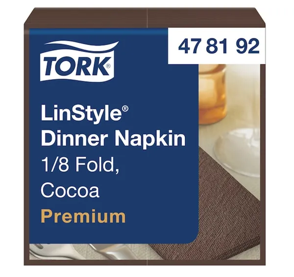 Servetėlės LINSTYLE Dinner, kakavos spalvos, 1/8 lankstymo, 39 x 39 cm, 50 vnt, 478192