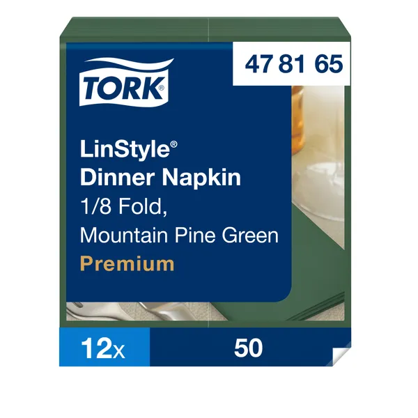 Servetėlės LINSTYLE Dinner, kalnų pušų žalumo, 1/8 lankstymo, 39 x 39 cm, 50 vnt, 478165