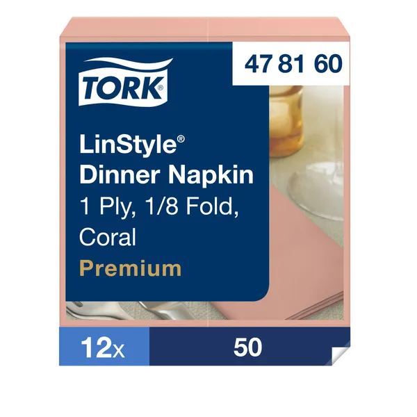 Servetėlės LINSTYLE Dinner, koralų spalvos, 1/8 lankstymo, 39 x 39 cm, 50 vnt, 478160