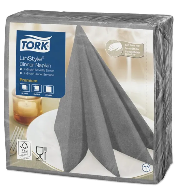 Servetėlės LINSTYLE Dinner, pilkos, 1/4 lankstymo, 39 x 39 cm, 50 vnt, 478728