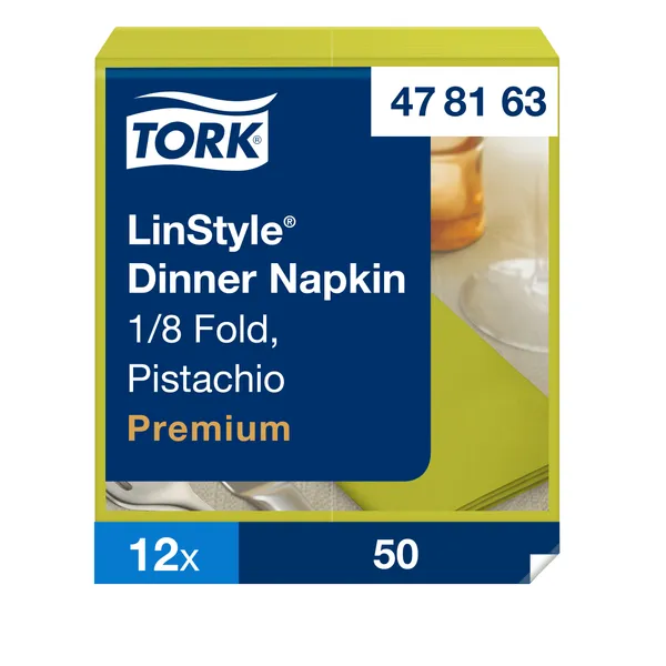 Servetėlės LINSTYLE Dinner, pistacijų spalvos, 1/8 lankstymo, 39 x 39 cm, 50 vnt, 478197