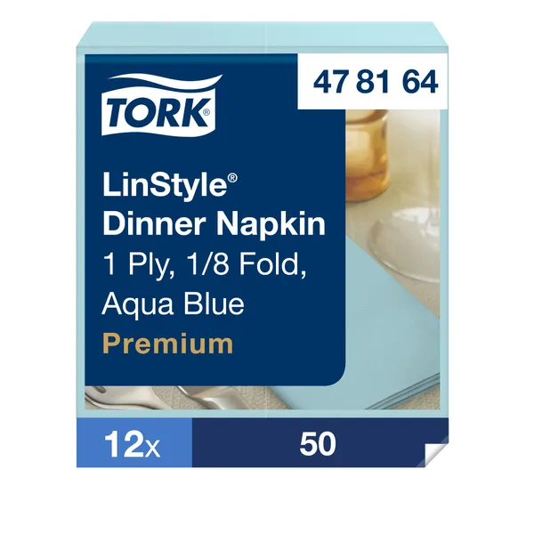 Servetėlės LINSTYLE Dinner, šviesiai mėlynos, 1/8 lankstymo, 39 x 39 cm, 50 vnt, 478164