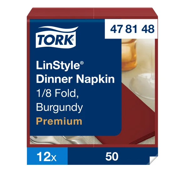 Servetėlės LINSTYLE Dinner, tamsiai raudonos, 1/8 lankstymo, 39 x 39 cm, 50 vnt, 478148