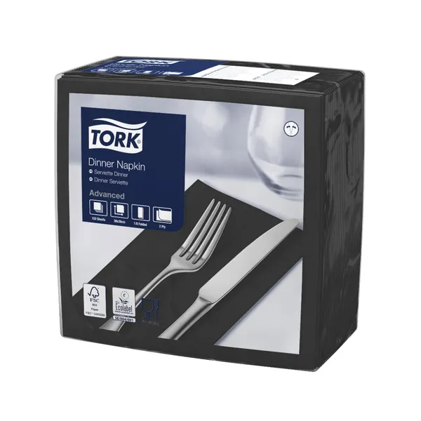 Servetėlės TORK Soft juodos, 39x39cm, 2sl.,1/8, 150 vnt, 470404