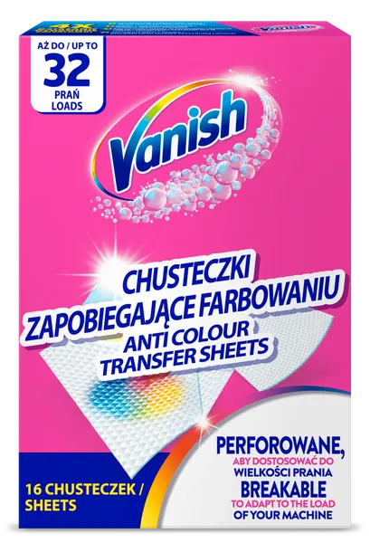 Servetėlės VANISH, saugo skalbinius nuo nusidažymo, 16 vnt
