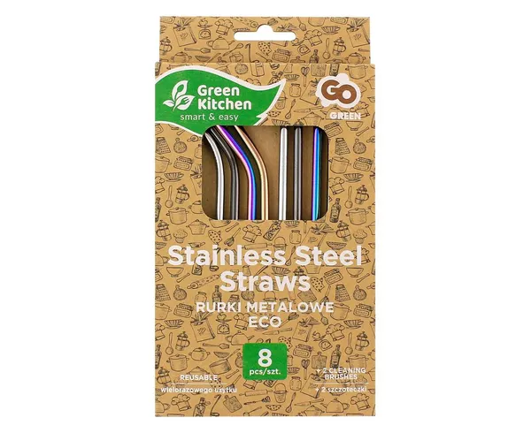 Šiaudeliai MIX, su šepetėliu, nerūdijantis plienas, 8 vnt