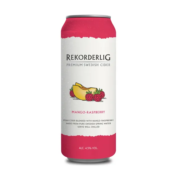 Sidras REKORDERLIG, mango ir aviečių skonio, 4,5% 0,5l