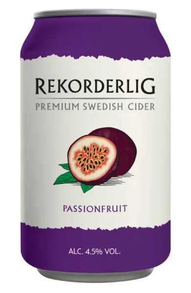 Sidras REKORDERLIG, Passionfruit, 4,5%, 0,33 l, skardinė