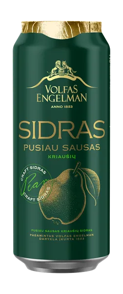 Sidras VOLFAS ENGELMAN, kriaušių, pusiaus sausas, 4,5%, 0,5 l, skardinė