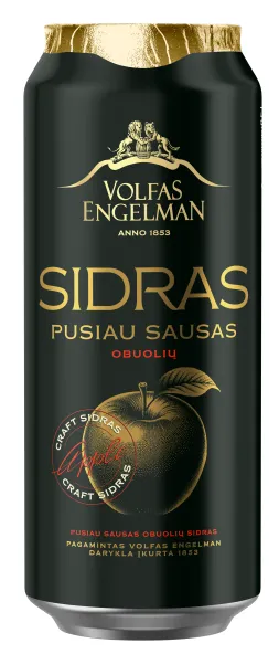 Sidras Volfas Engelman Obuolių skonio, 4,5%, 0,5l, skardinė